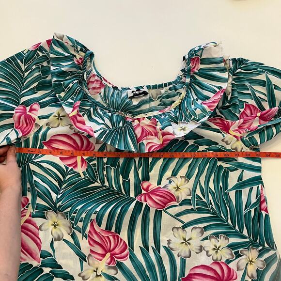 Vintage Hilo Hattie Tropical Print Dress XL Hawaii Palm Leaf Floral Muumuu Midi - Picture 10 of 11